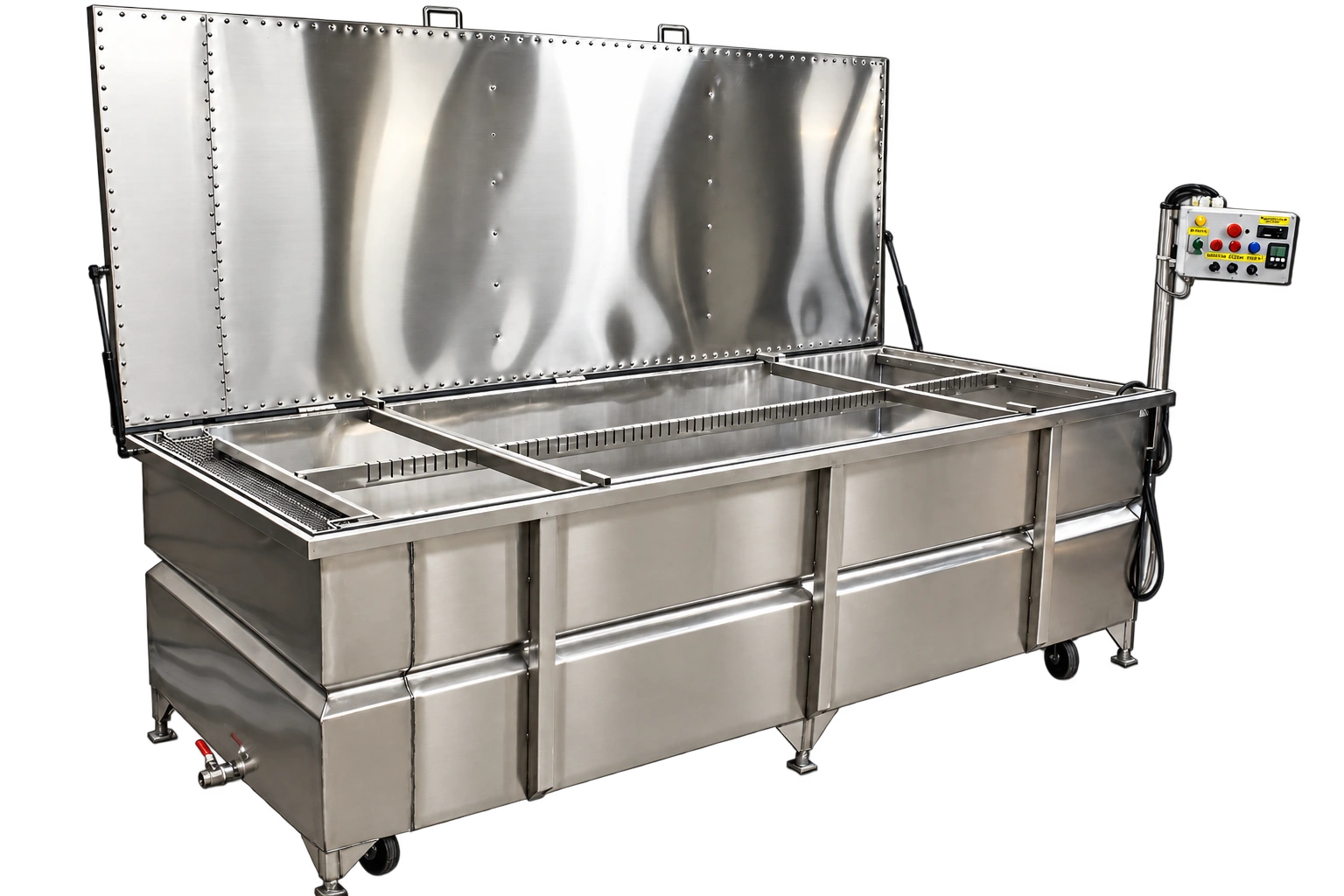 Genuine ALANDA hydrographics device with open lid, control panel, supports and wheels
