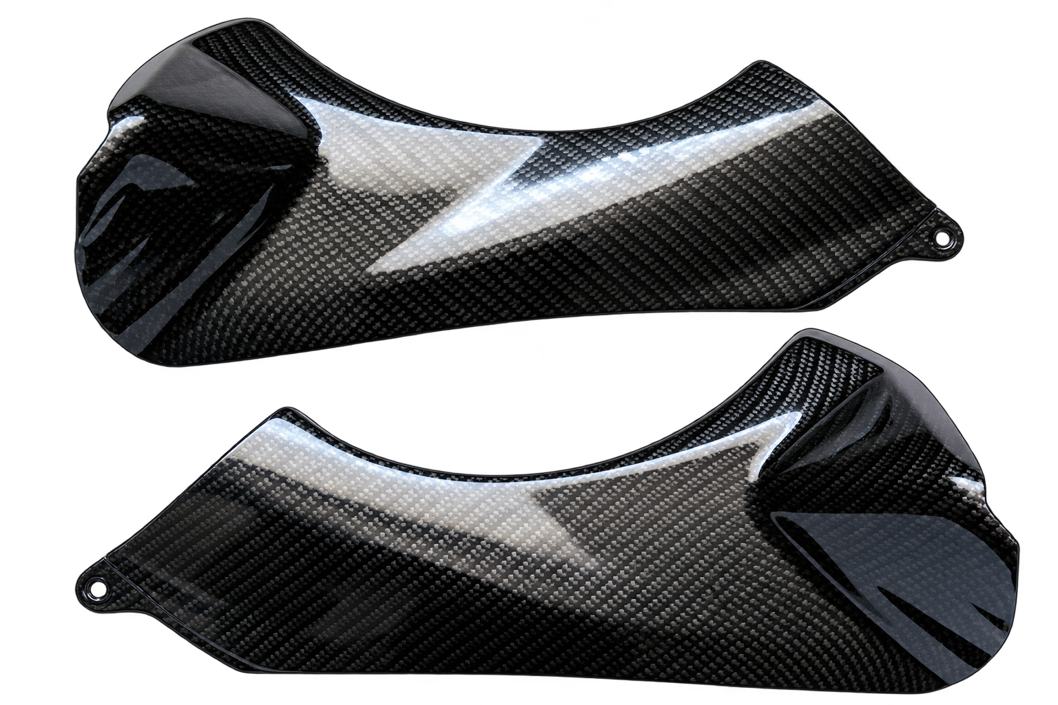 Motorcycle fairings with a hydrographic carbon-fibre pattern.
